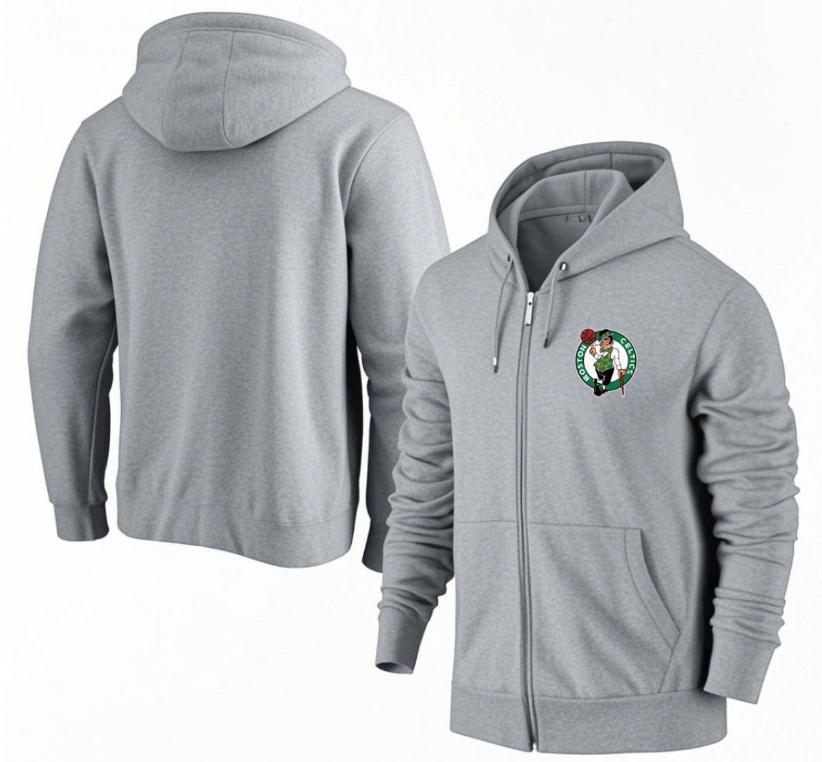 Men Boston Celtics Grey Zipper hoodie 2025 NBA Jersey style 1